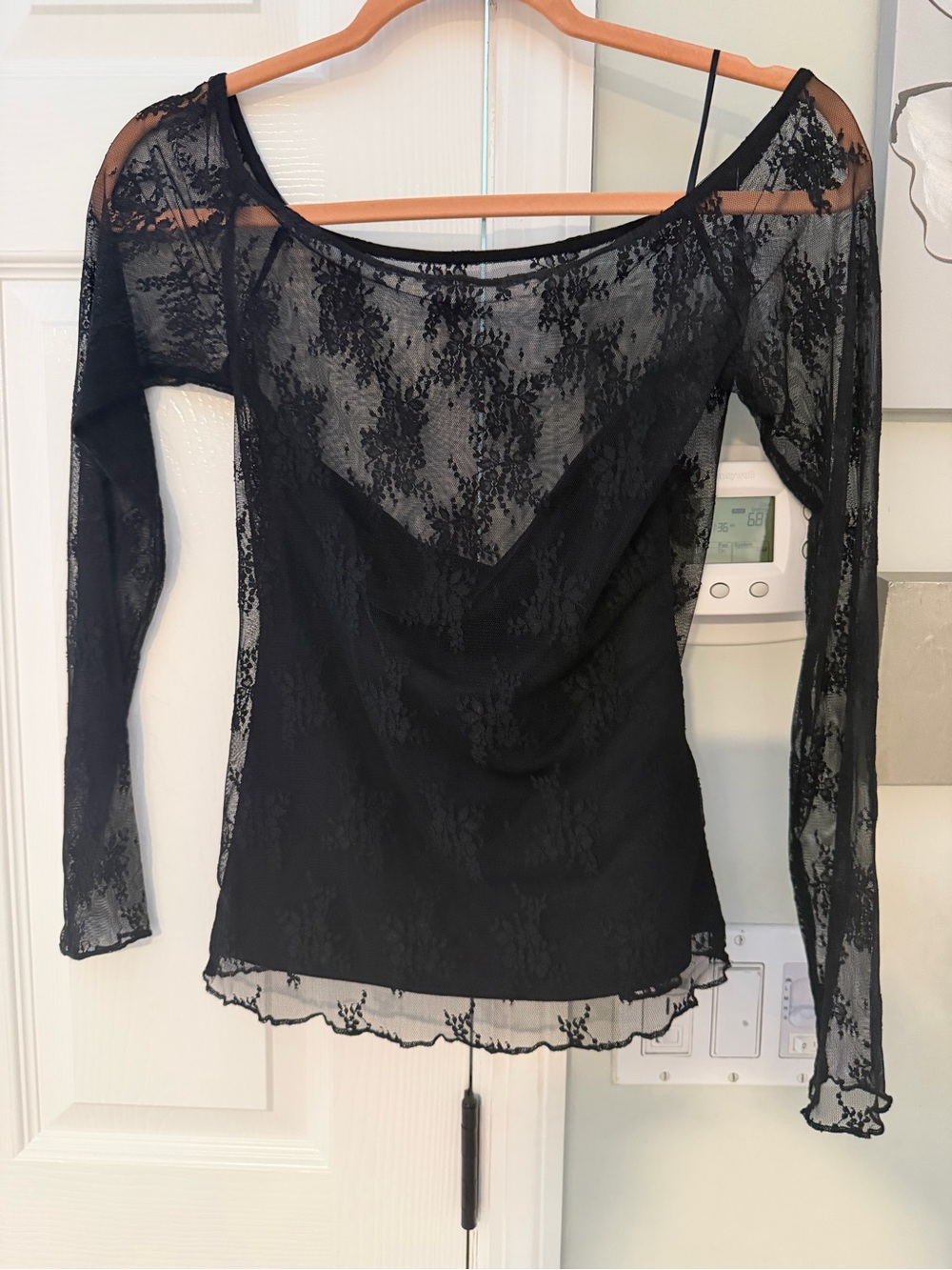 Abercrombie & Fitch Black Sheer Lace Long-Sleeve Chemise